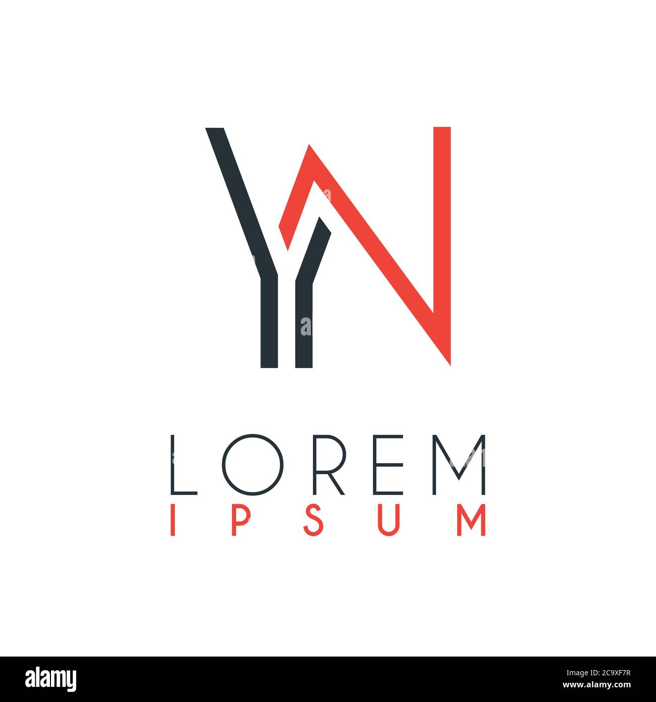 Il logo tra la lettera Y e la lettera N o YN con una certa distanza e collegato dal colore arancione e grigio Illustrazione Vettoriale