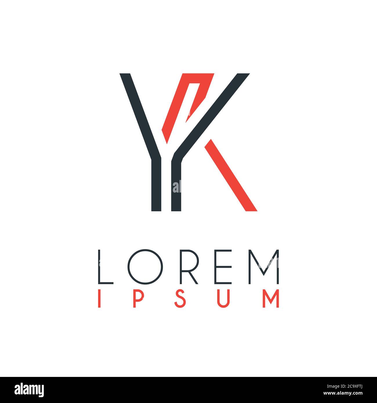 Il logo tra la lettera Y e la lettera K o YK con una certa distanza e collegato dal colore arancione e grigio Illustrazione Vettoriale