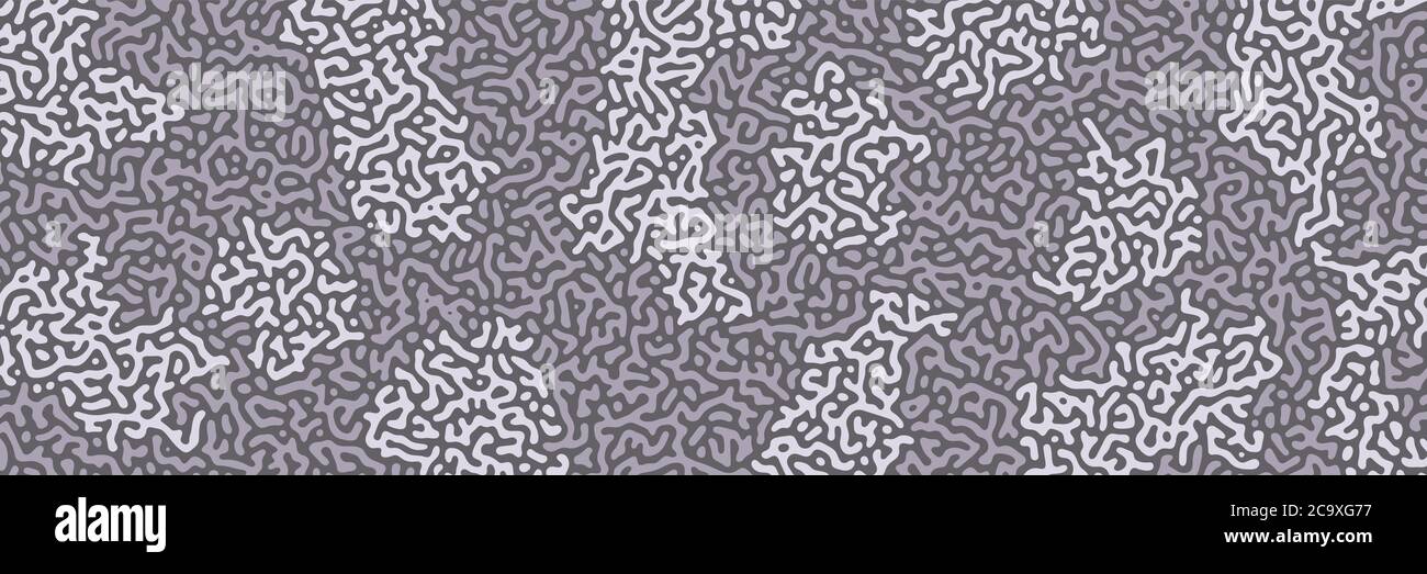 Sfondo di Turing, consistenza liquida organica. Motivo con forme di inchiostro fluido, colore grigio argento. Sfondo widescreen, modello grafico panorama. Vettore il Illustrazione Vettoriale