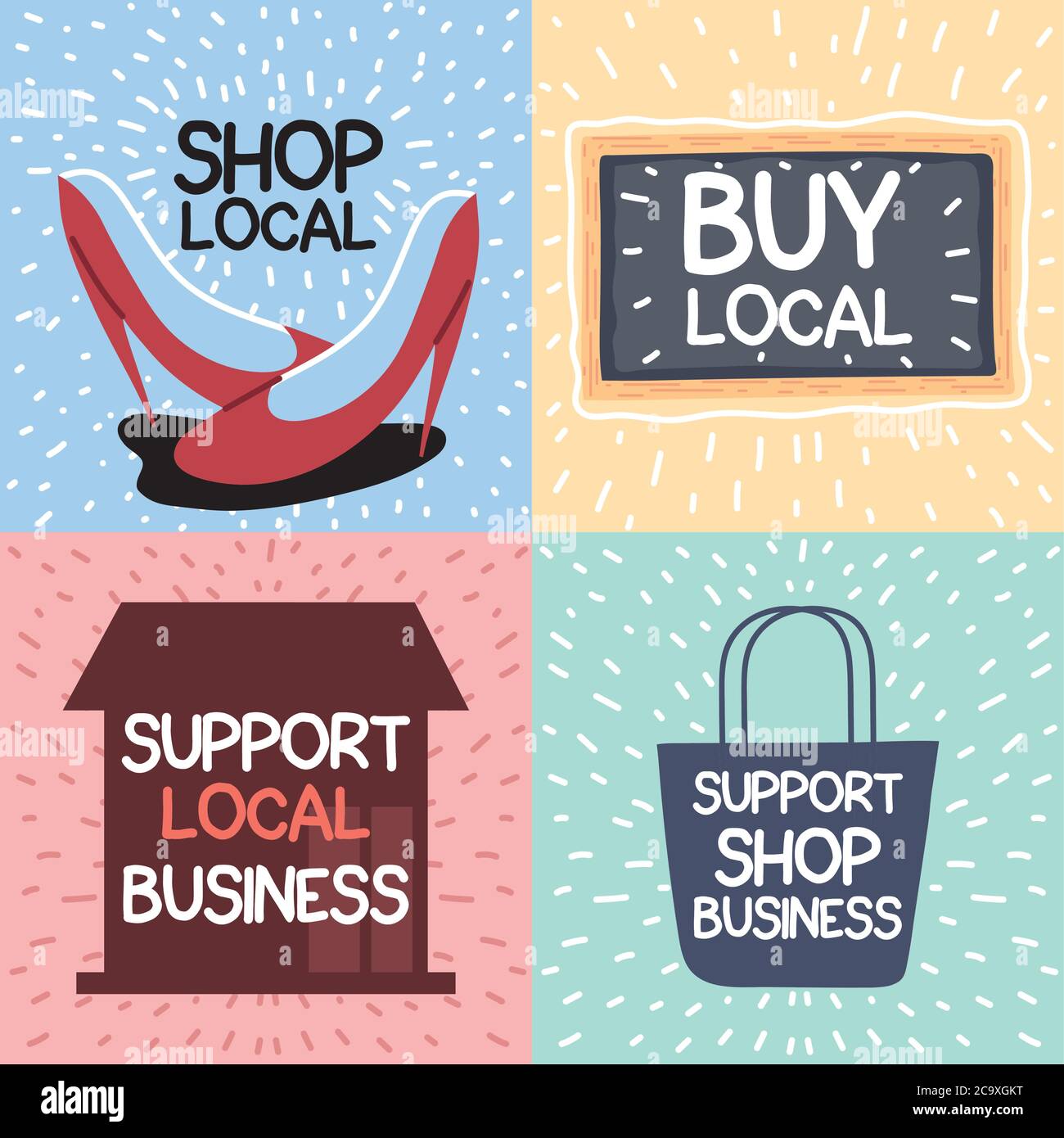 set di icone campagna negozio locale, supporta le aziende locali disegno vettoriale illustrazione Illustrazione Vettoriale