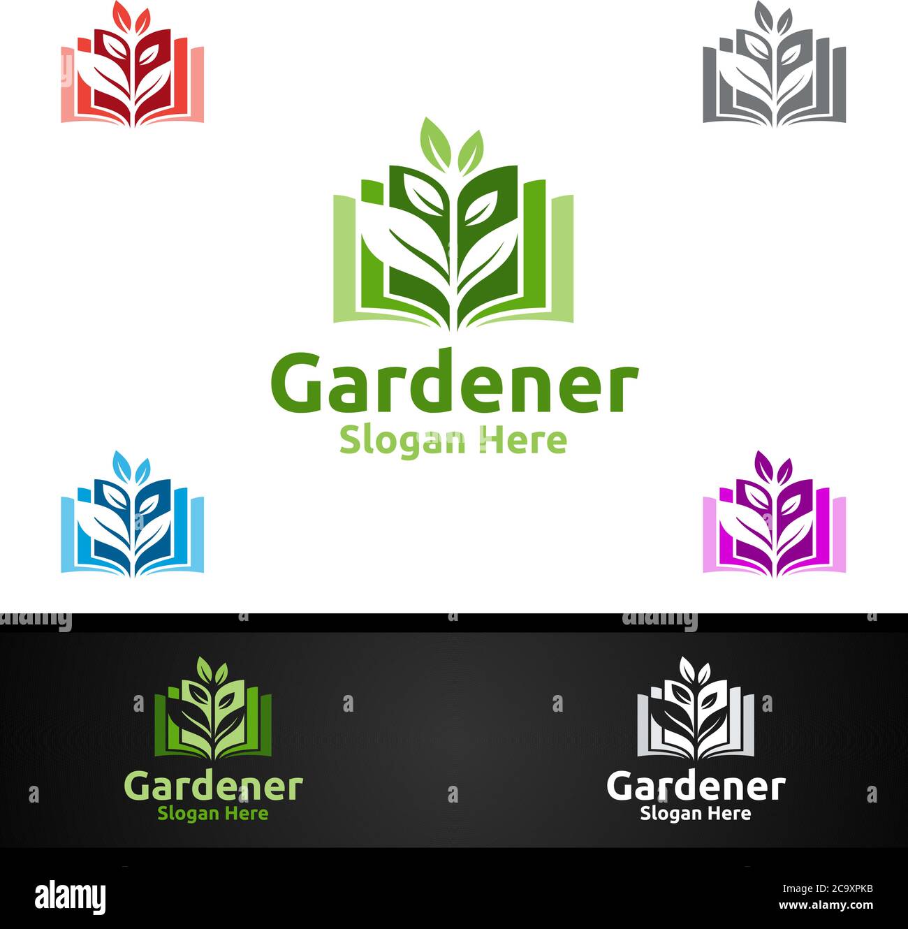 Prenota Gardener Logo con Green Garden Environment o Botanical Agriculture Illustrazione Vettoriale