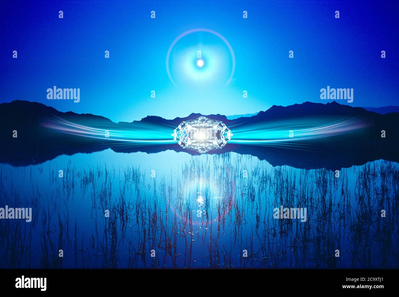 Magiche luci astratte quasi adorate sul concetto di lago Foto Stock