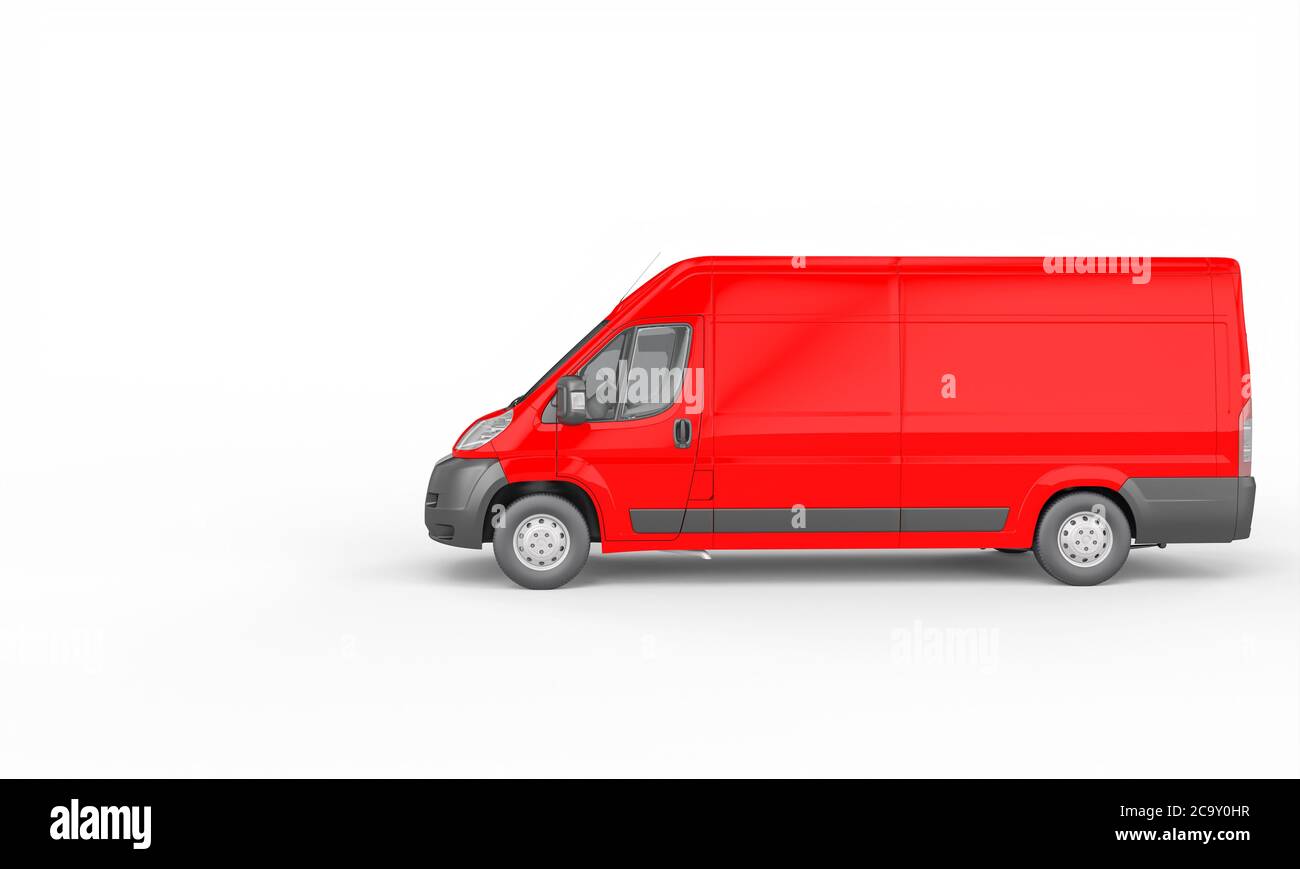 furgone da carico rosso su sfondo bianco. Concetto di logistica e industria del trasporto. rendering 3d. Foto Stock