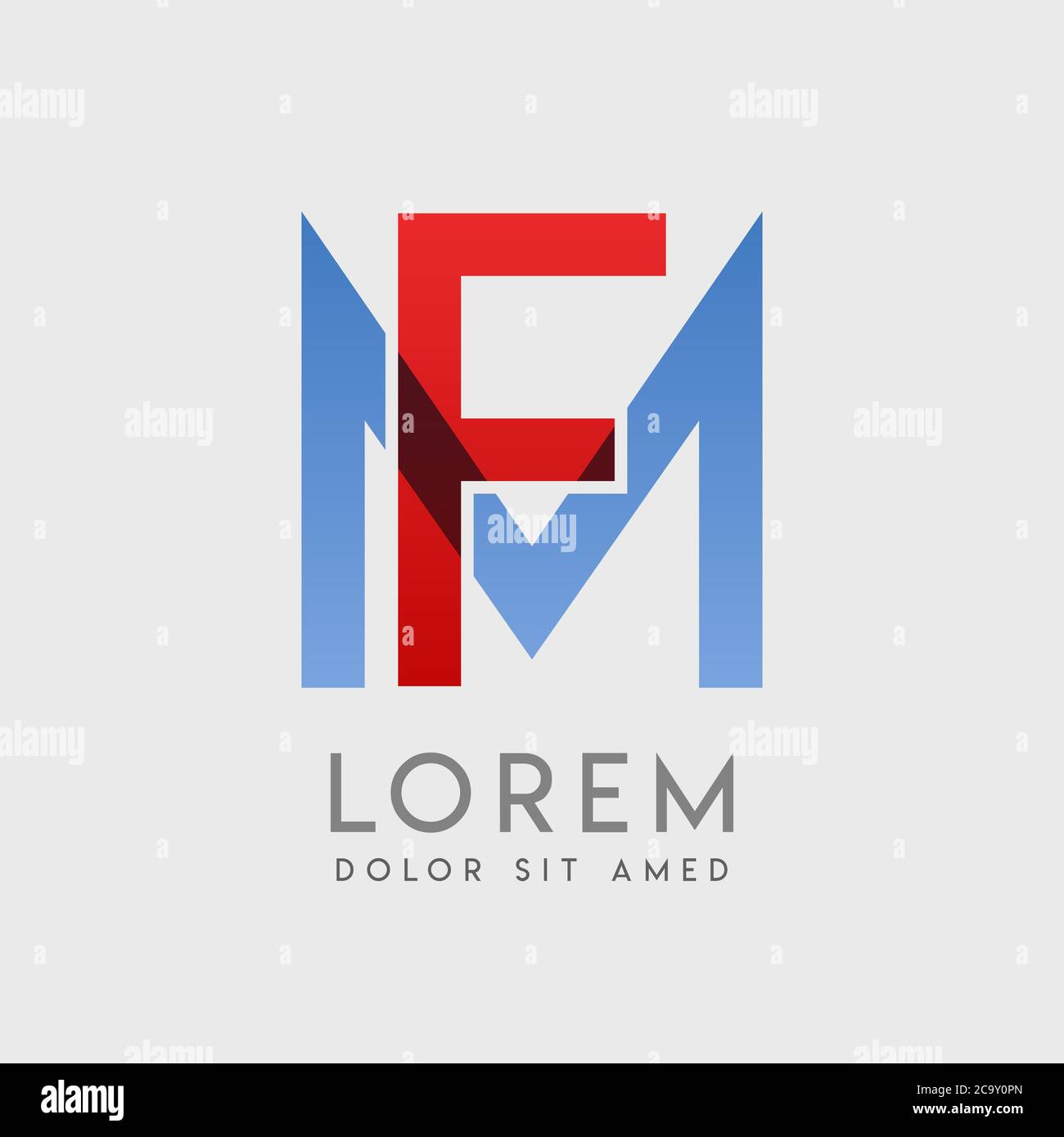 Lettere con logo FM con gradazione blu e rossa Illustrazione Vettoriale