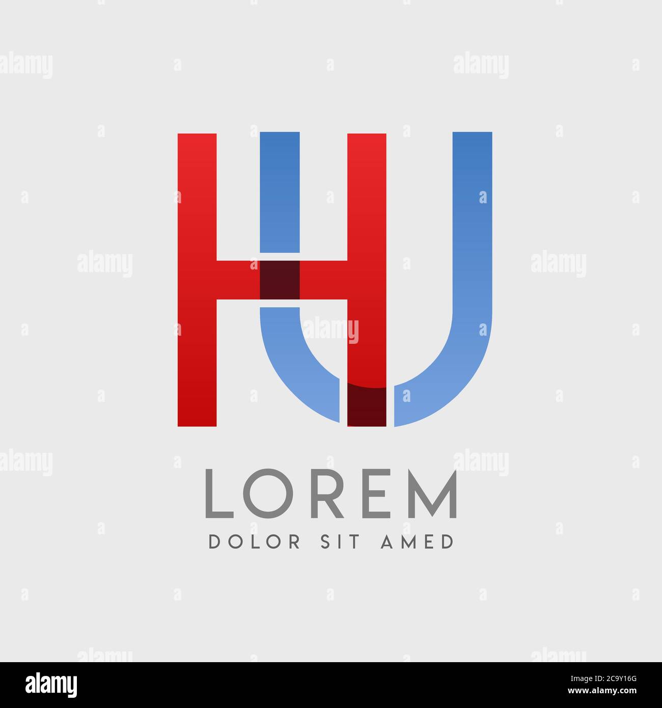 Lettere con logo HU con gradazione blu e rossa Illustrazione Vettoriale