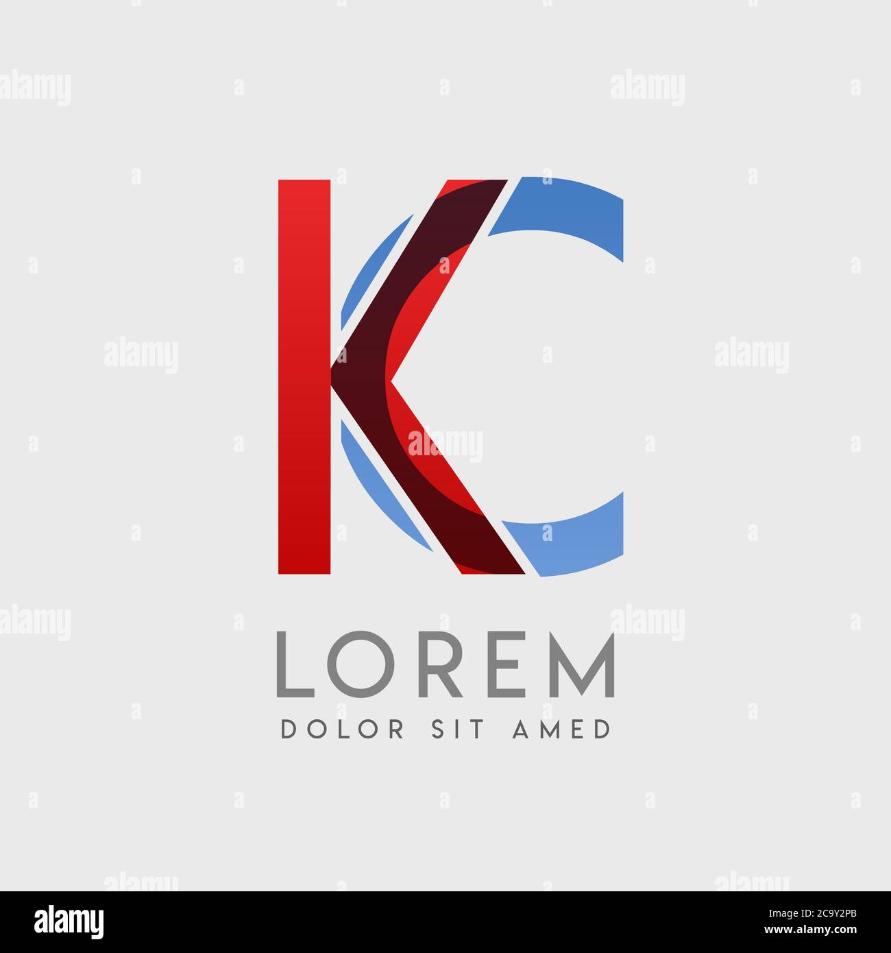 Lettere con logo KC con gradazione blu e rossa Illustrazione Vettoriale
