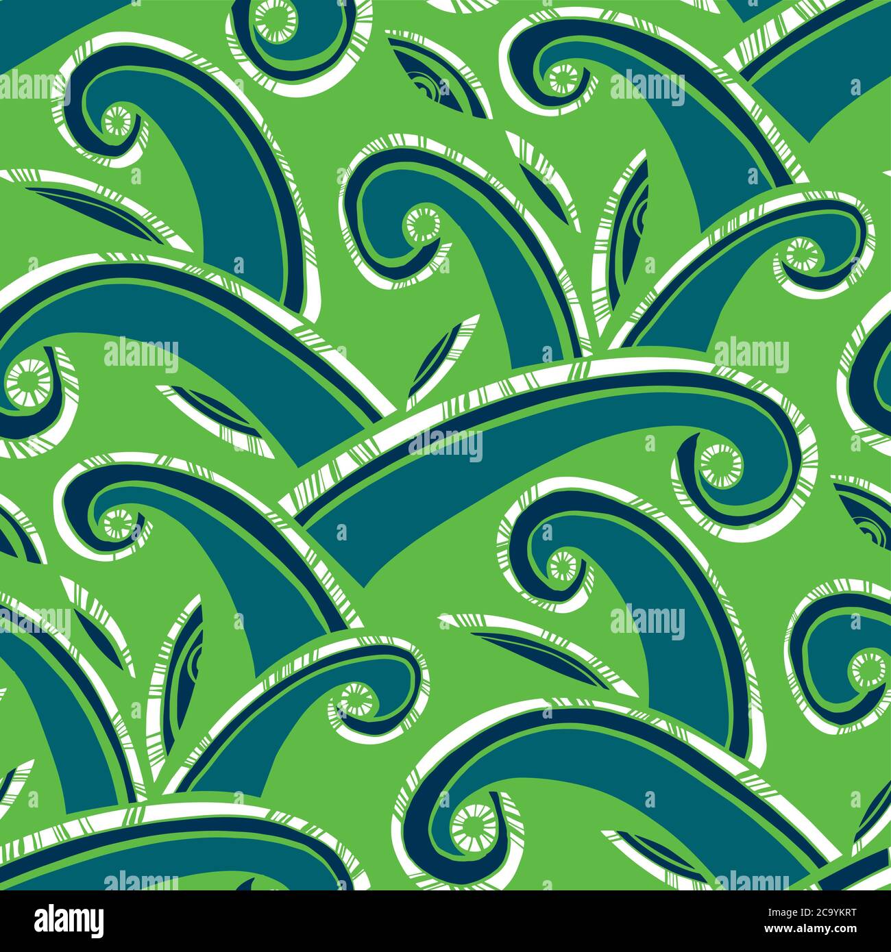 Vivace motivo decorativo astratto erba foglie senza cuciture per sfondo, tessuto, tessuto, rivestimento, superficie, web e stampa design. Vibrazioni etniche disegnate a mano Illustrazione Vettoriale