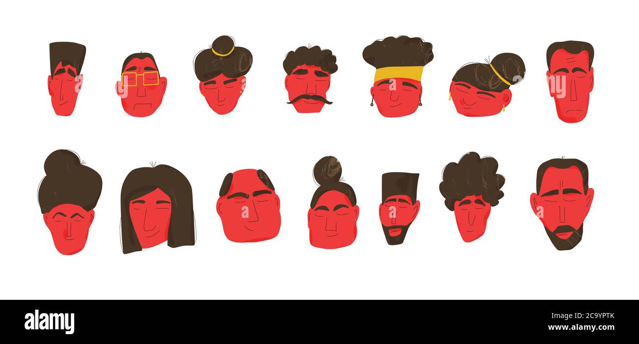 Set di icone avatar. Volti di diverse collezioni di persone. Immagine piatta vettoriale. Illustrazione Vettoriale