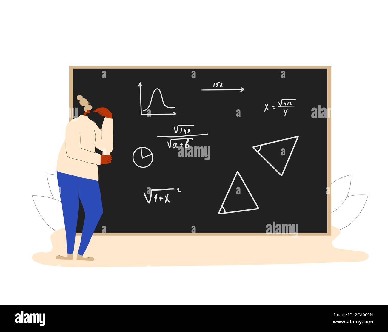 Studente in processo di apprendimento. Matematica. Immagine piatta vettoriale. Illustrazione Vettoriale