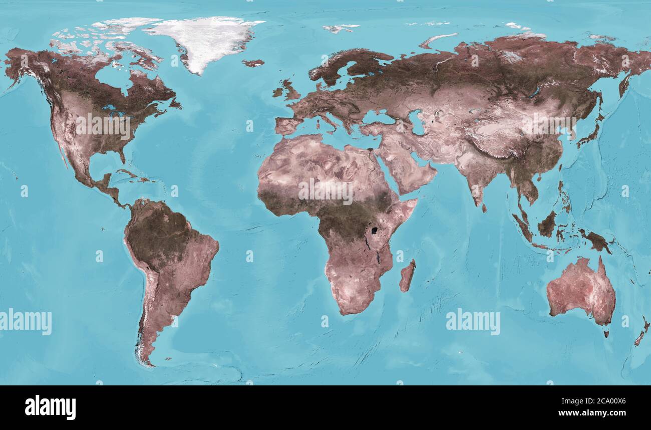 Vista della terra dallo spazio, mappa fisica del mondo con texture sulla foto satellitare globale. Immagine piatta dettagliata della Terra`s continenti. Elementi di questa immagine fu Foto Stock