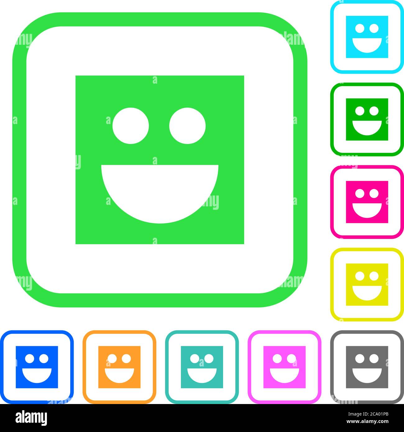 Icone piatte dai colori vivaci e smiley con bordi curvi su sfondo bianco Illustrazione Vettoriale