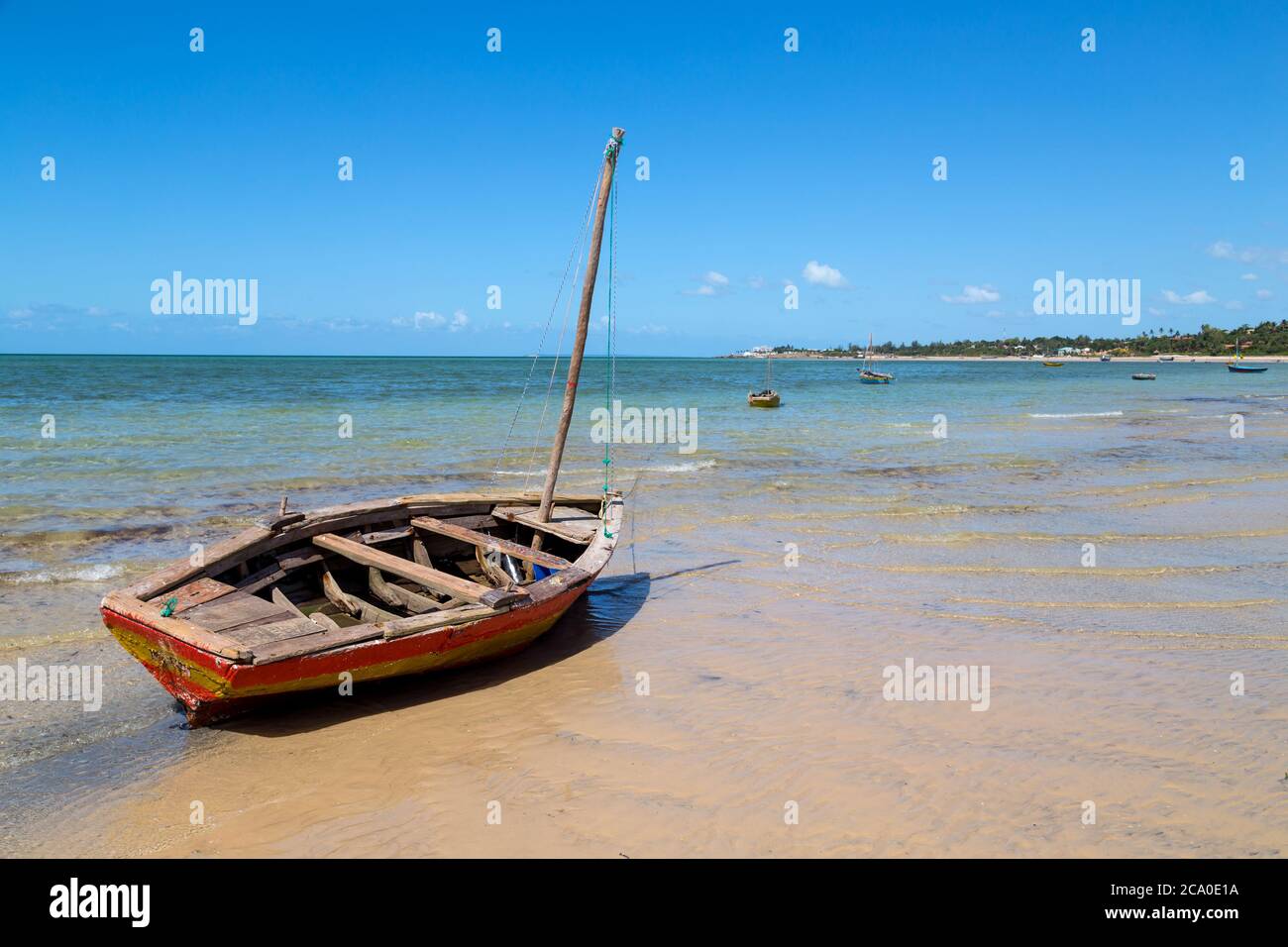 Barche a Magaruque isola precedentemente Ilha Santa Isabel fa parte dell'arcipelago di Bazaruto al largo della costa del Mozambico. Foto Stock