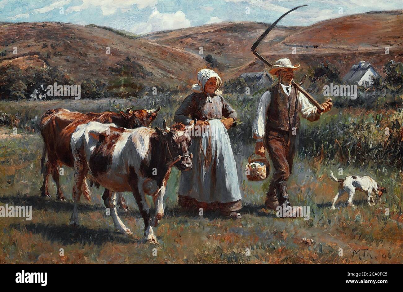 Therkildsen Michael Hans - un agricoltore e sua moglie sul loro modo di lavorare nel campo - Scuola Danese - 19 ° e inizio del 20 ° secolo Foto Stock