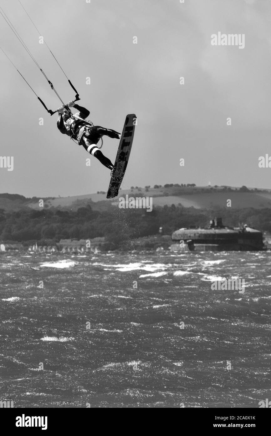Kite Surfer, Solent, Regno Unito Foto Stock