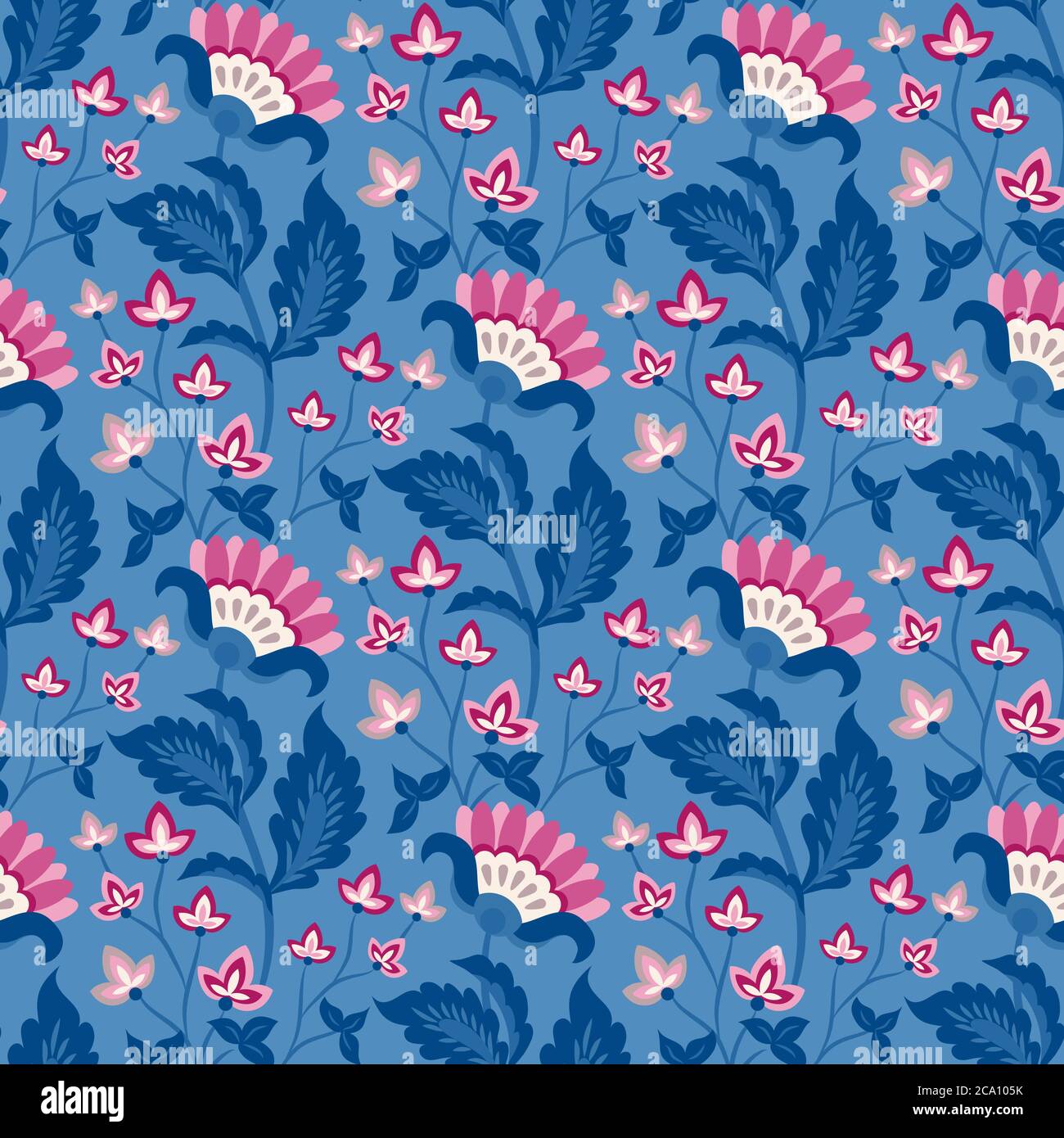 Jacobean illustrazione floreale., sfondo fiori di prato. Sfondo di erbe colorate. Modello vettoriale senza giunture. Ricamo giacobino floreale, Colle di erbe Illustrazione Vettoriale