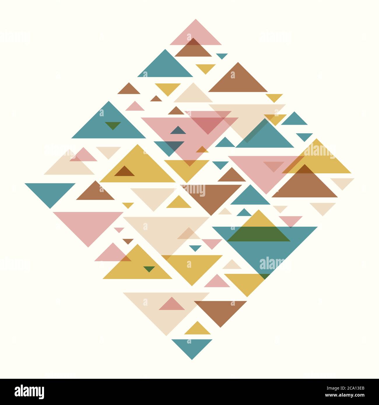 Sfondo geometrico astratto - motivo triangoli multicolore. Illustrazione vettoriale. Colori pastello rosa arrossato e giallo senape. Triangl color pastello Illustrazione Vettoriale