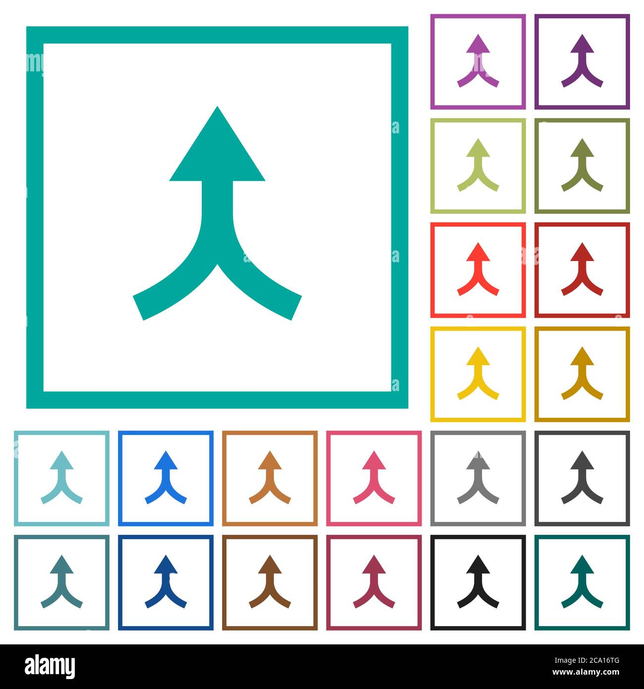 Unire le frecce verso l'alto con le icone a colori piatte con i riquadri su sfondo bianco Illustrazione Vettoriale