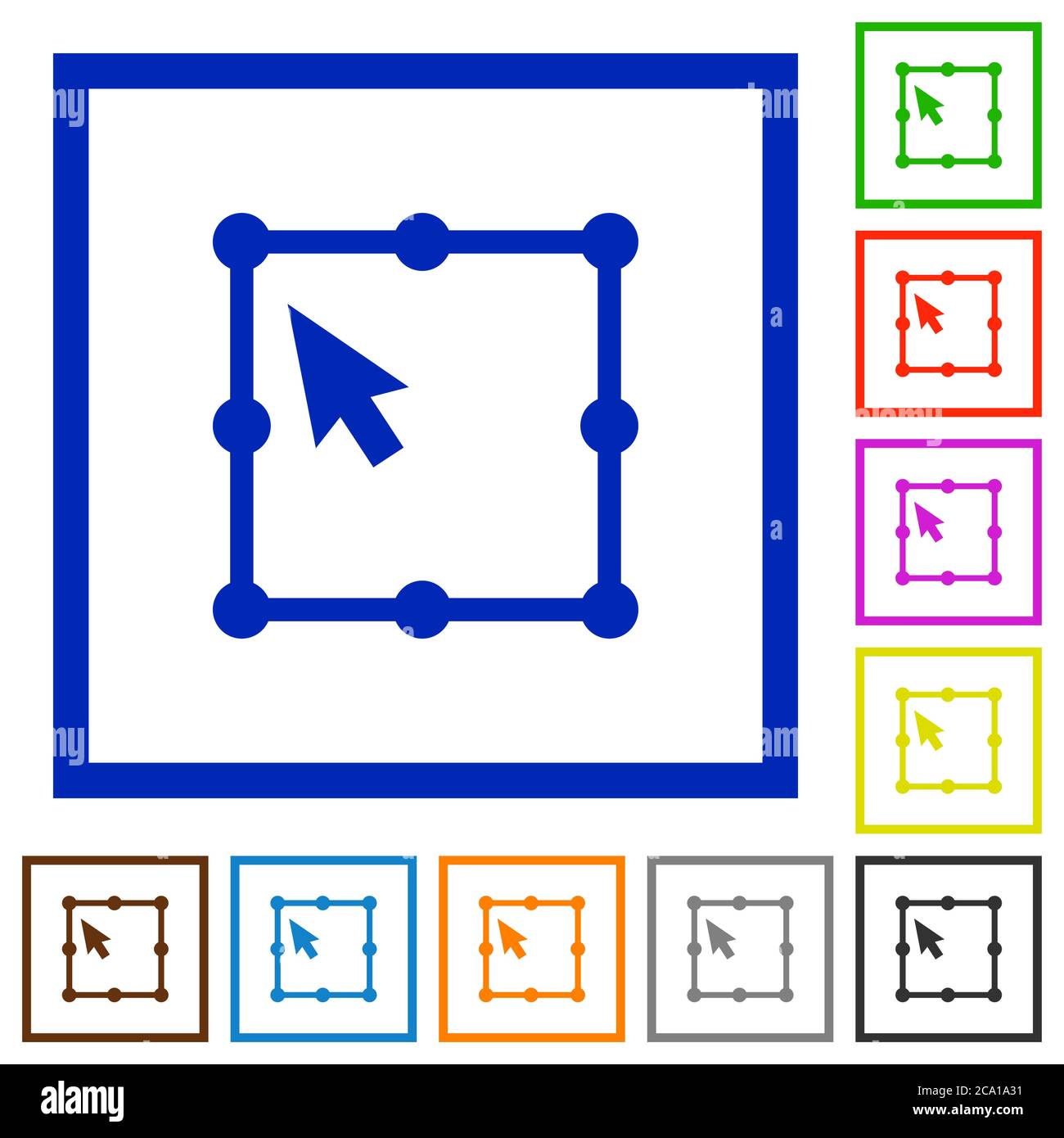Free Transform Object icone a colori piatte in cornici quadrate su sfondo bianco Illustrazione Vettoriale