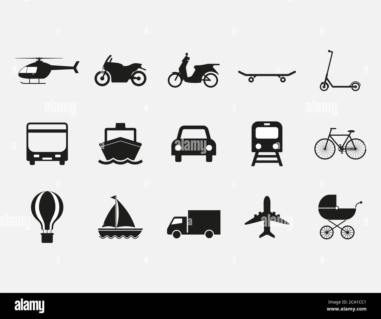 Set di icone per il trasporto. Illustrazione vettoriale, design piatto. Illustrazione Vettoriale