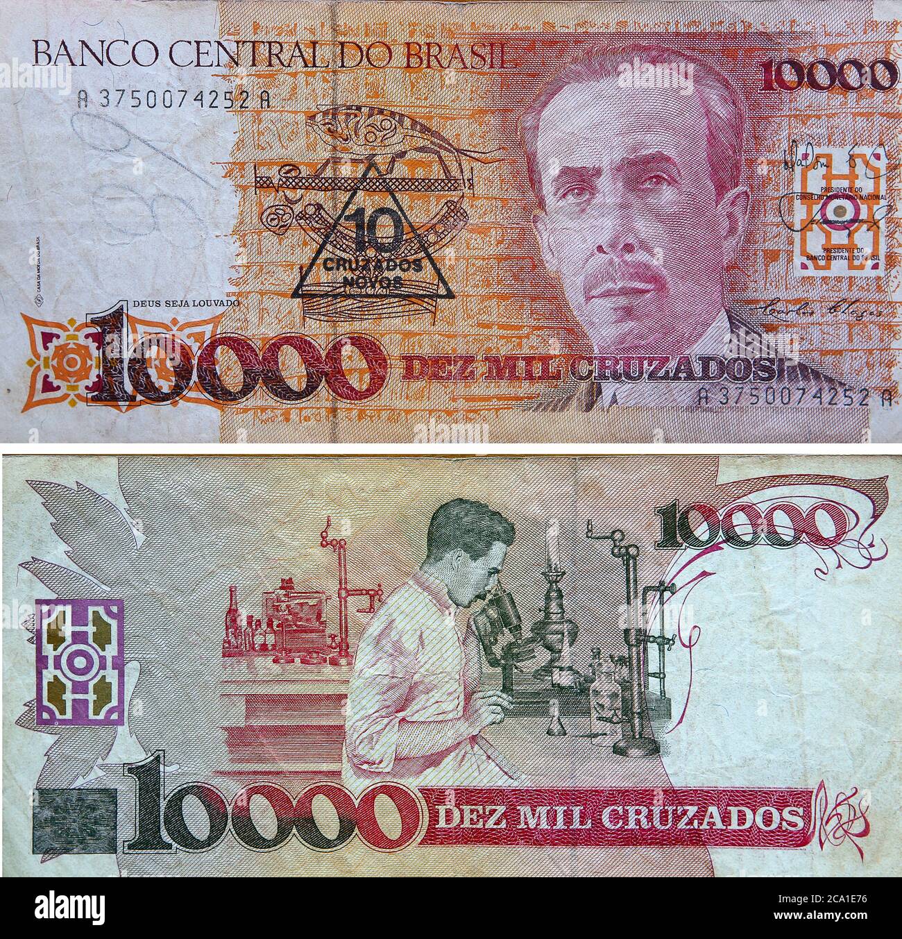 brazilian antiques bill con carlos chagas ritratto, cientist. utilizzato nella stagione di alta inflazione, decennio degli anni '70 e '80 Foto Stock