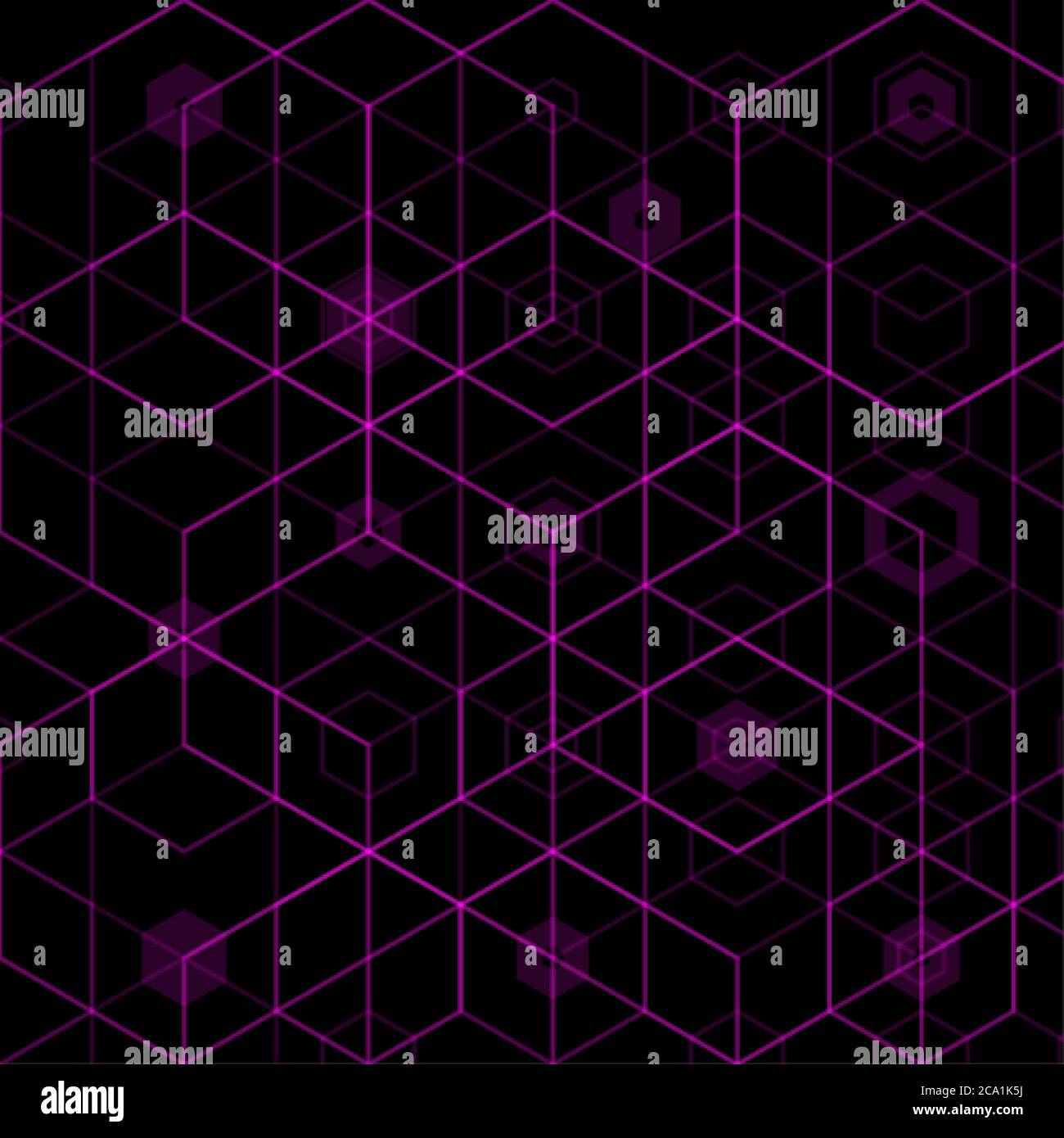 Esagoni al neon viola su sfondo nero. Layout vettoriale per la pubblicità modello astratto per la presentazione Illustrazione Vettoriale