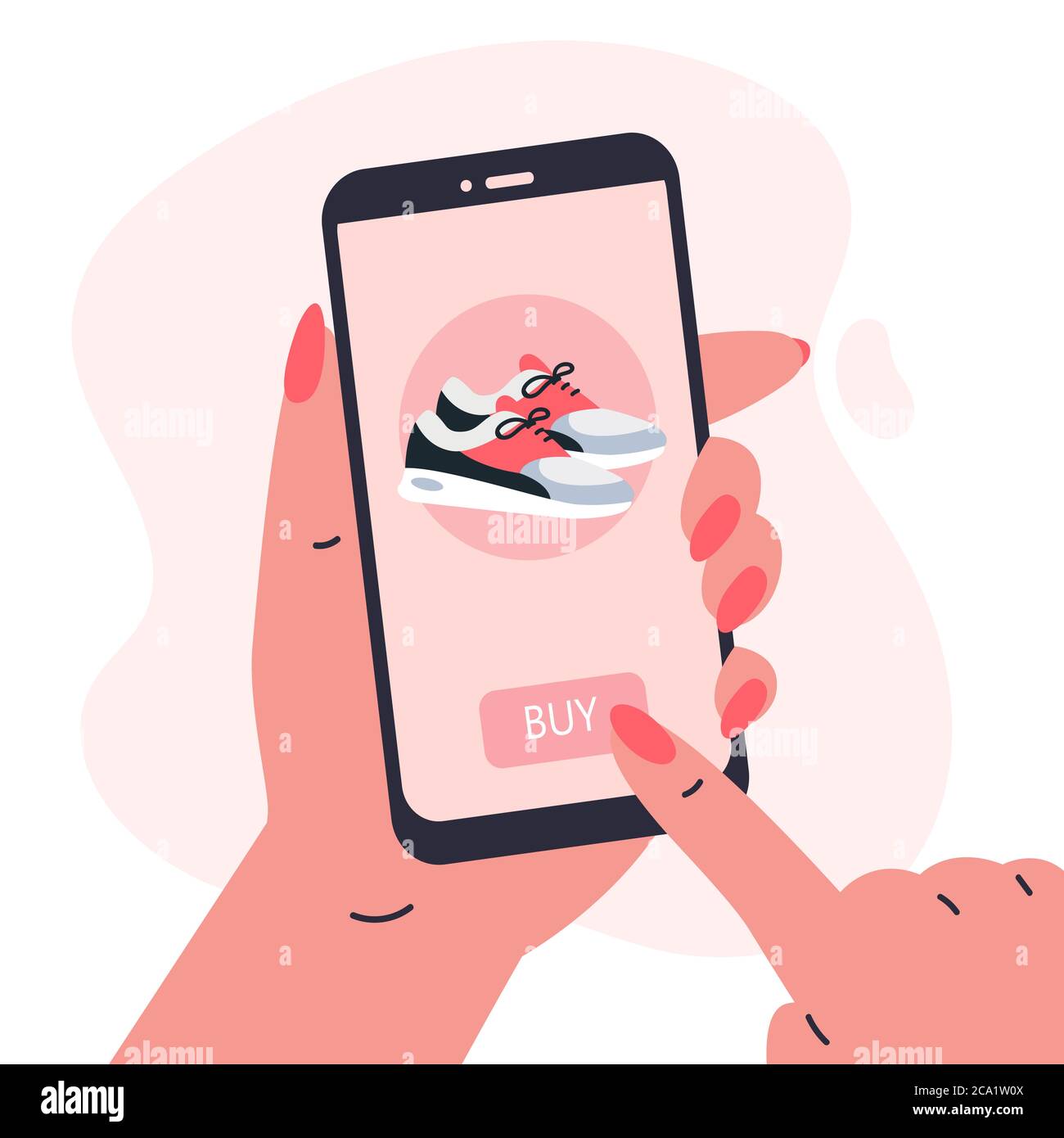 Donna che fa shopping online.Phone in mano Illustrazione Vettoriale