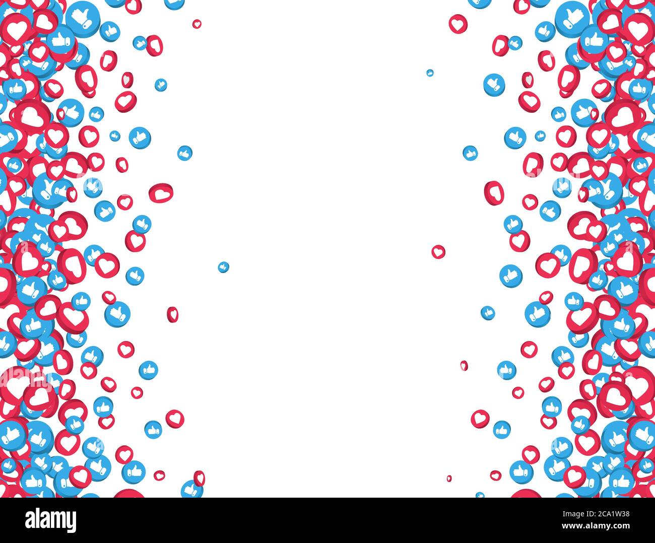 Come e pollici su icone che cadono su sfondo bianco. simbolo del social network 3d. Icone di notifica del contatore. Elementi dei social media. Reazioni di emoji. Ve Illustrazione Vettoriale