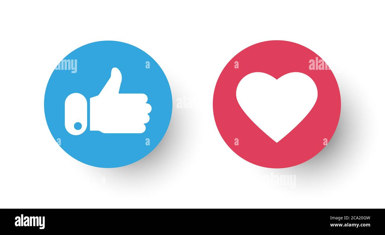 Pollici in su e come icona isolato su sfondo bianco. Simbolo del social network. Notifica contatore. Elementi dei social media. Reazioni di emoji. Illu. Vettore Illustrazione Vettoriale