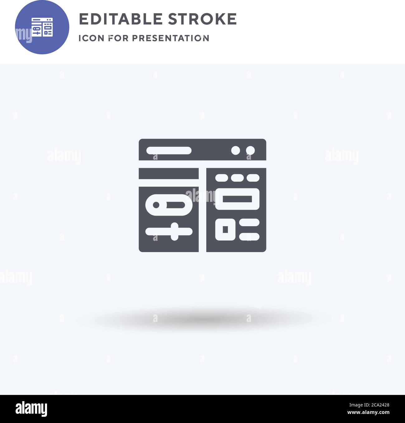 Vettore di icone CMS, segno piatto riempito, pittogramma solido isolato su bianco, illustrazione del logo. Icona CMS per la presentazione. Illustrazione Vettoriale