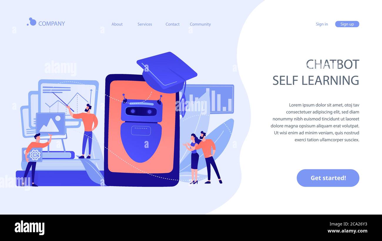 Pagina di destinazione di chatbot self learningconcept. Illustrazione Vettoriale