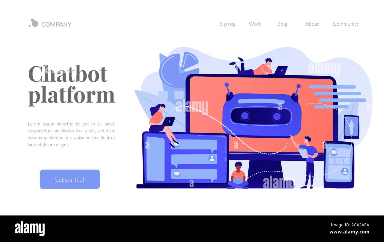 Pagina di destinazione di chatbot development platformconcept. Illustrazione Vettoriale