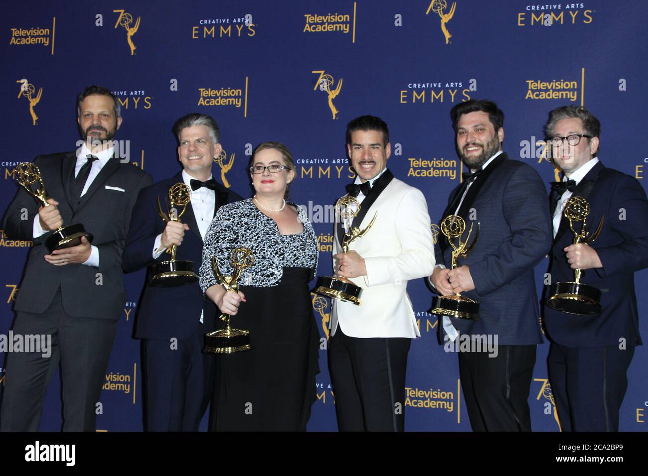 LOS ANGELES - 9 SETTEMBRE: Queer Eye, redattori al 2018 Creative Arts Emmy Awards - giorno 2 - Sala Stampa al Microsoft Theatre il 9 settembre 2018 a Los Angeles, California Foto Stock