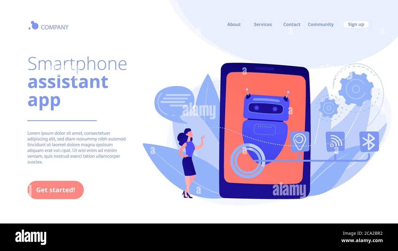 Assistente virtuale chatbot tramite la landing page di messagingconcept. Illustrazione Vettoriale