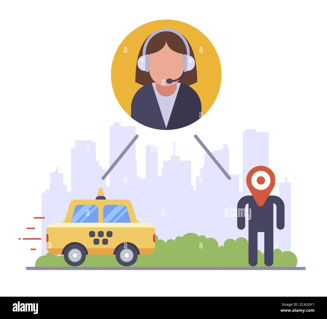 Call center in città per taxi. flat vettore illustrazione. Illustrazione Vettoriale