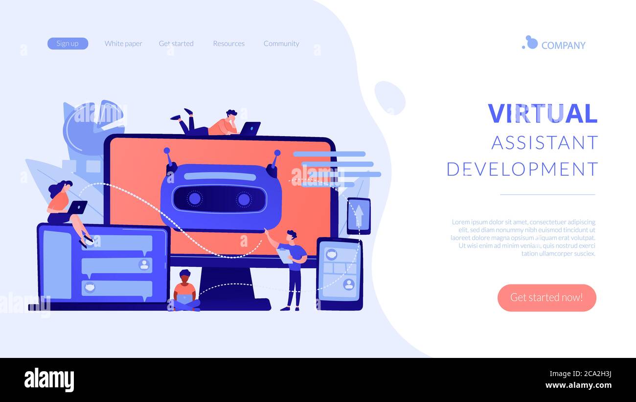 Pagina di destinazione di chatbot development platformconcept. Illustrazione Vettoriale