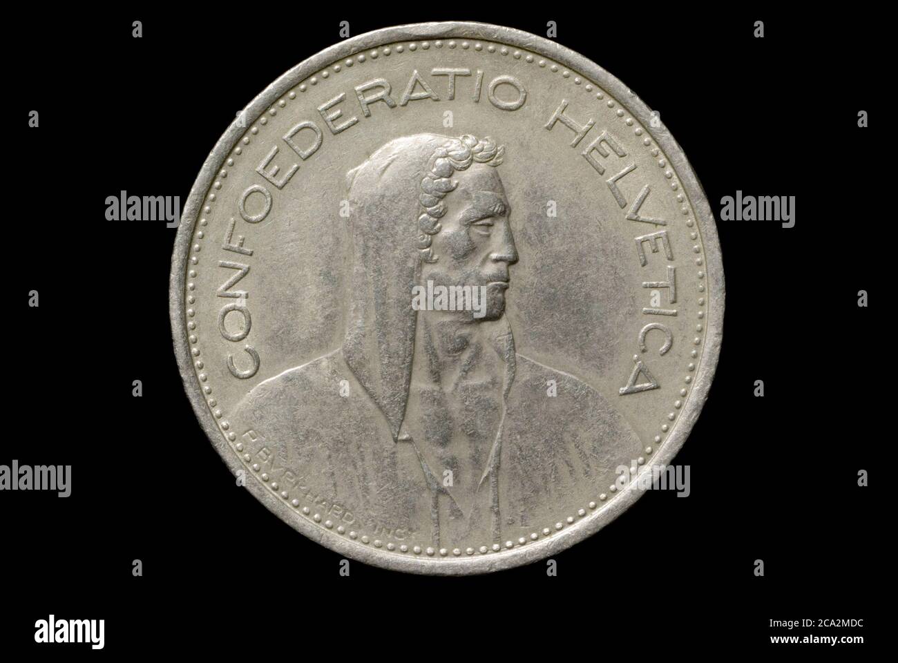Moneta svizzera da 5 franchi raffigurante William Tell Foto Stock