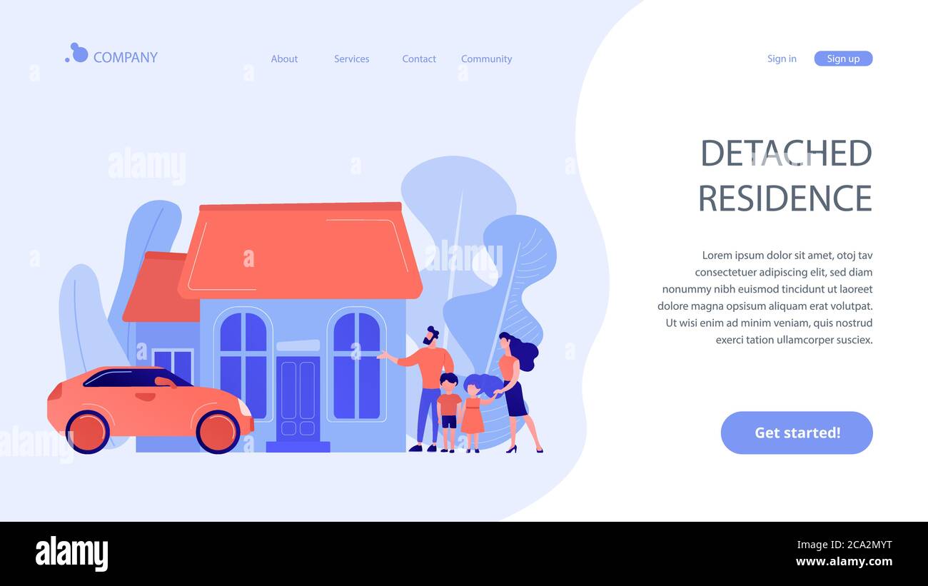 Pagina di destinazione concetto casa di famiglia. Illustrazione Vettoriale