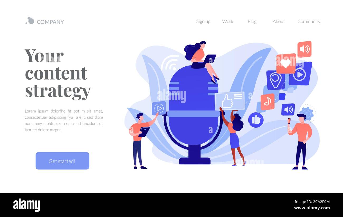Landing page del concetto di contenuti podcast Illustrazione Vettoriale