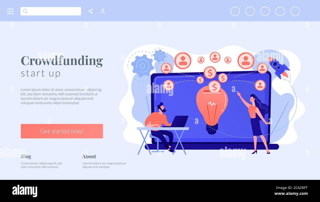 Pagina di destinazione del concetto di crowdfunding. Illustrazione Vettoriale