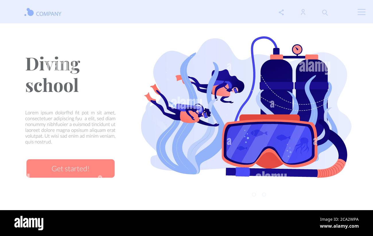 Landing page del concetto di scuola di immersione. Illustrazione Vettoriale