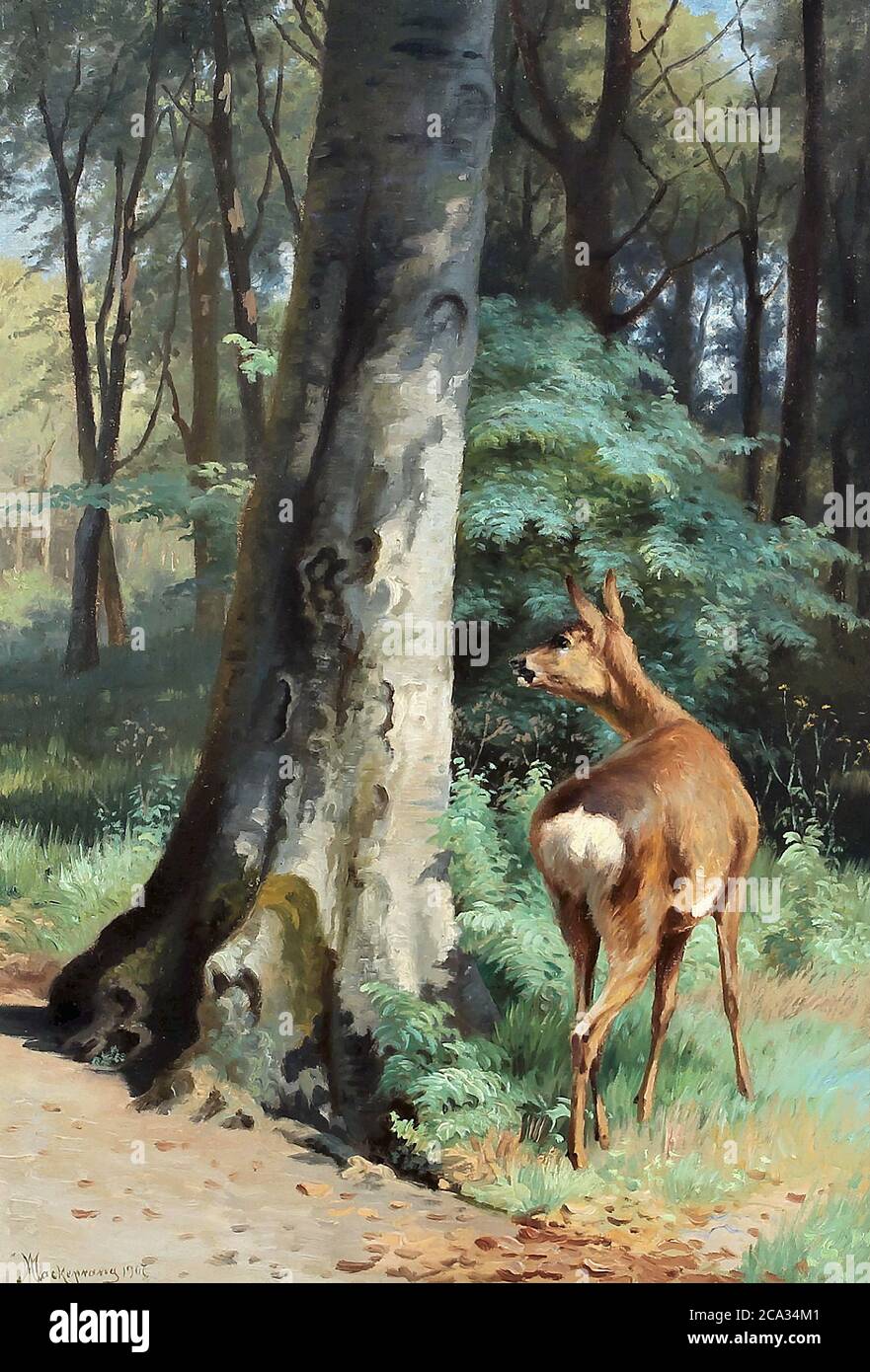 Mackeprang Adolph Henrik - una Caro vigile ai margini della foresta - Scuola Danese - 19 ° e inizio del 20 ° secolo Foto Stock