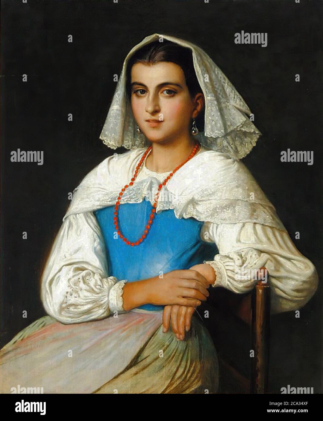 Marstrand Nicolai Wilhelm - una donna italiana in un vestito blu-grigio e una piazza principale bianca - Scuola danese - 19 ° e inizio 20 ° secolo Foto Stock