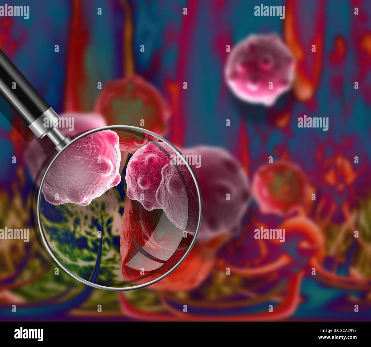 cellula tumorale realizzata in software 3d. Foto Stock