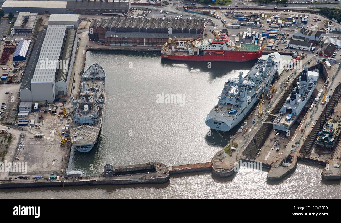 La nuova nave antartica RRS Sir David Attendborough presso il cantiere navale Cammell Laird, Birkenhead, Merseyside, NW England, UK, AKA "Boaty McBoatface" Foto Stock