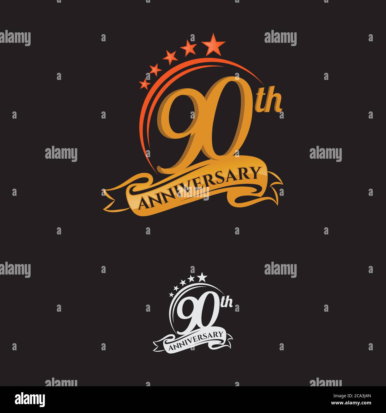 90 anni anniversario celebrazione design con numero sottile forma colore oro per speciale evento di celebrazione Illustrazione Vettoriale