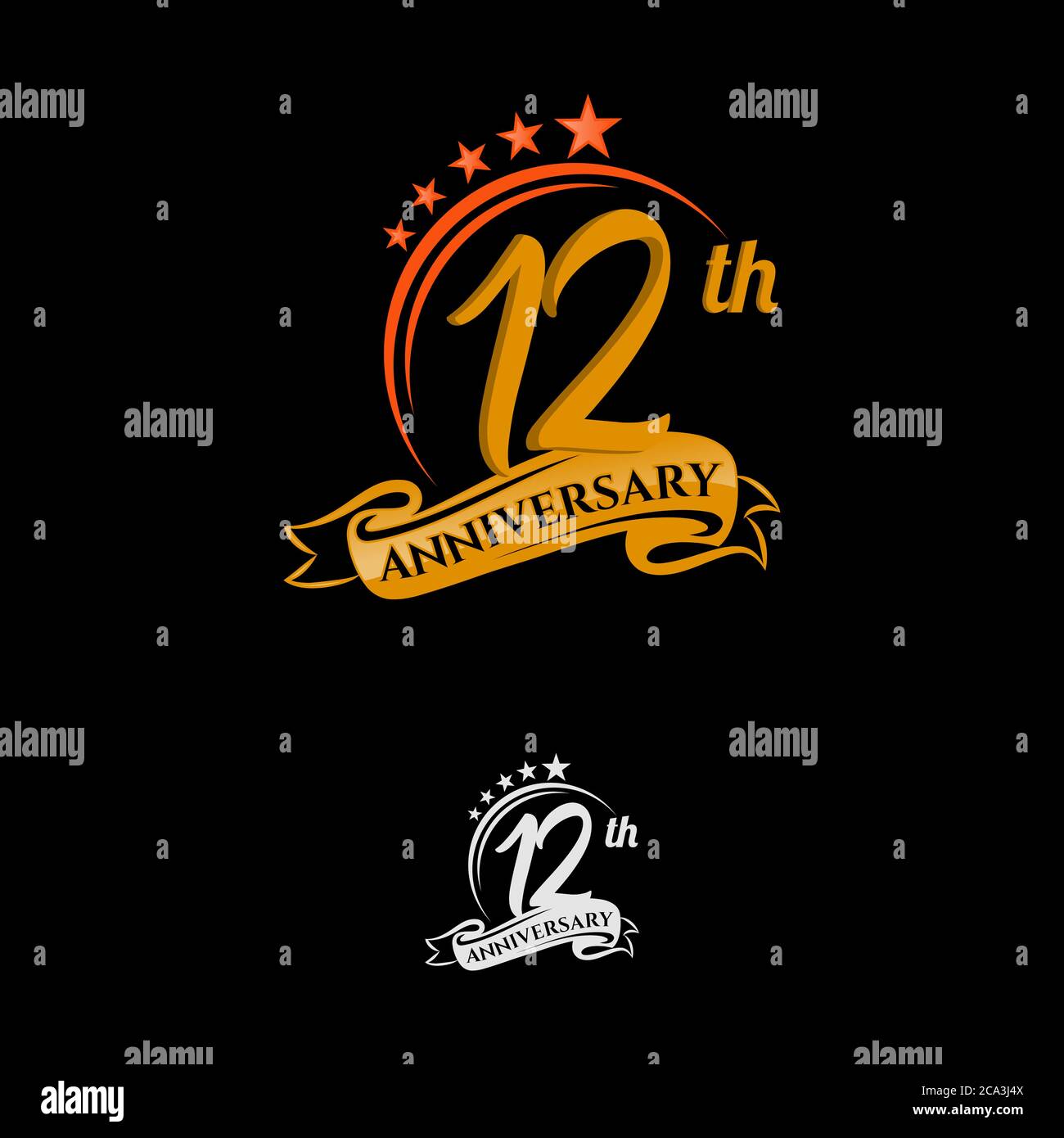 12 anni anniversario celebrazione design con numero sottile forma colore oro per speciale evento di celebrazione Illustrazione Vettoriale