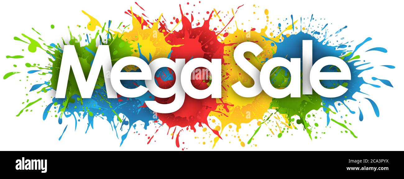 mega vendita parola in background splash Foto Stock