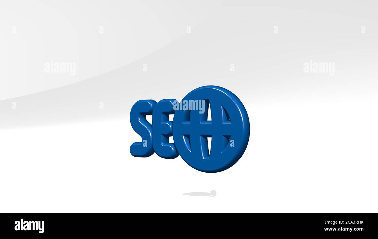 seo rete da una prospettiva con l'ombra. Una scultura spessa realizzata in materiali metallici di rendering 3D, illustrazione e business Foto Stock