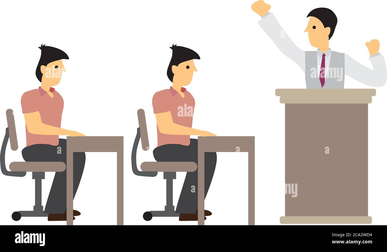 Relatore motivazionale che parla con le persone. Concetto di evento o conferenza motivazionale. Illustrazione vettoriale isolata piatta. Illustrazione Vettoriale