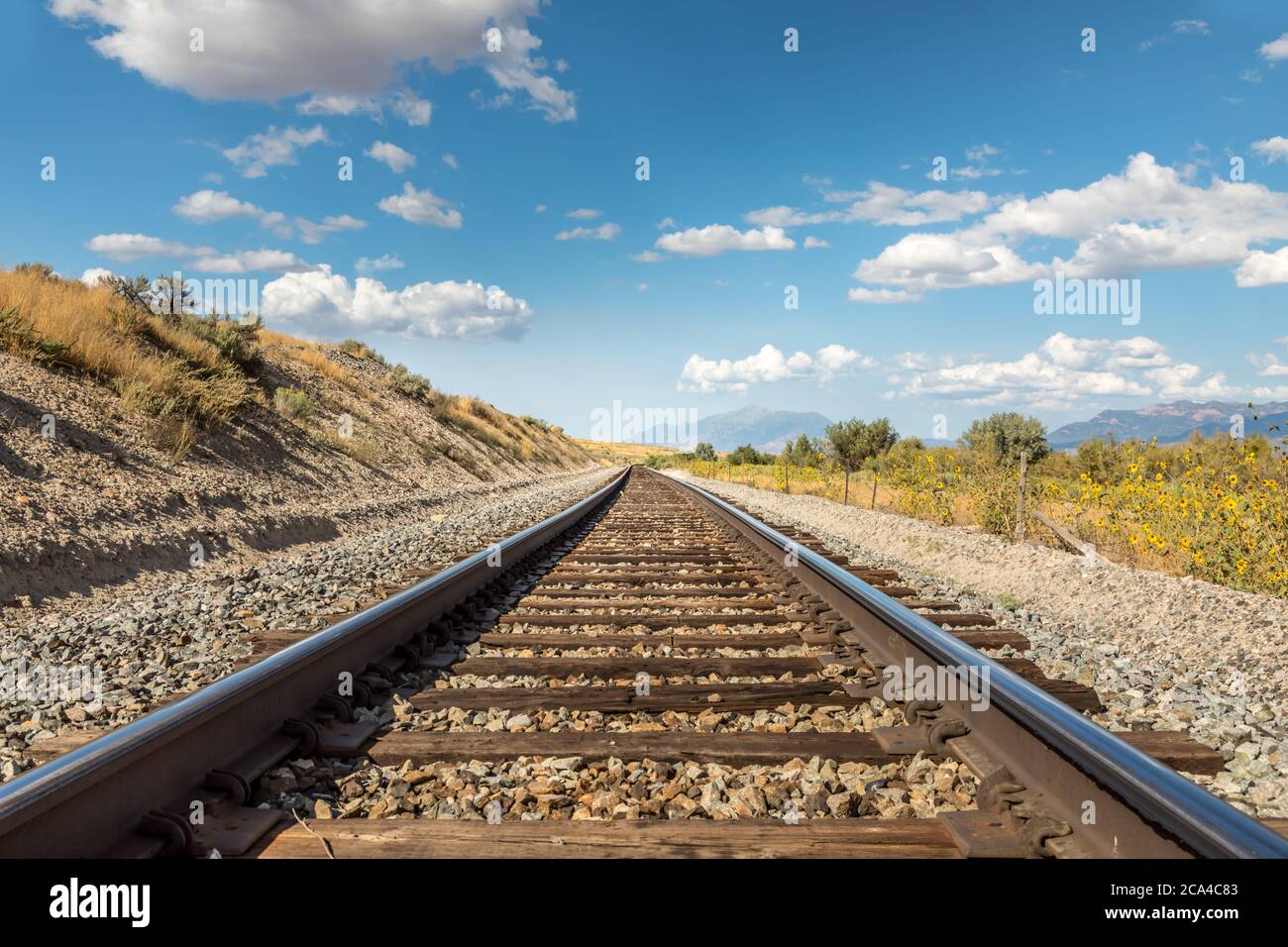 Railraod retta via il paesaggio panoramico dello Utah Foto Stock